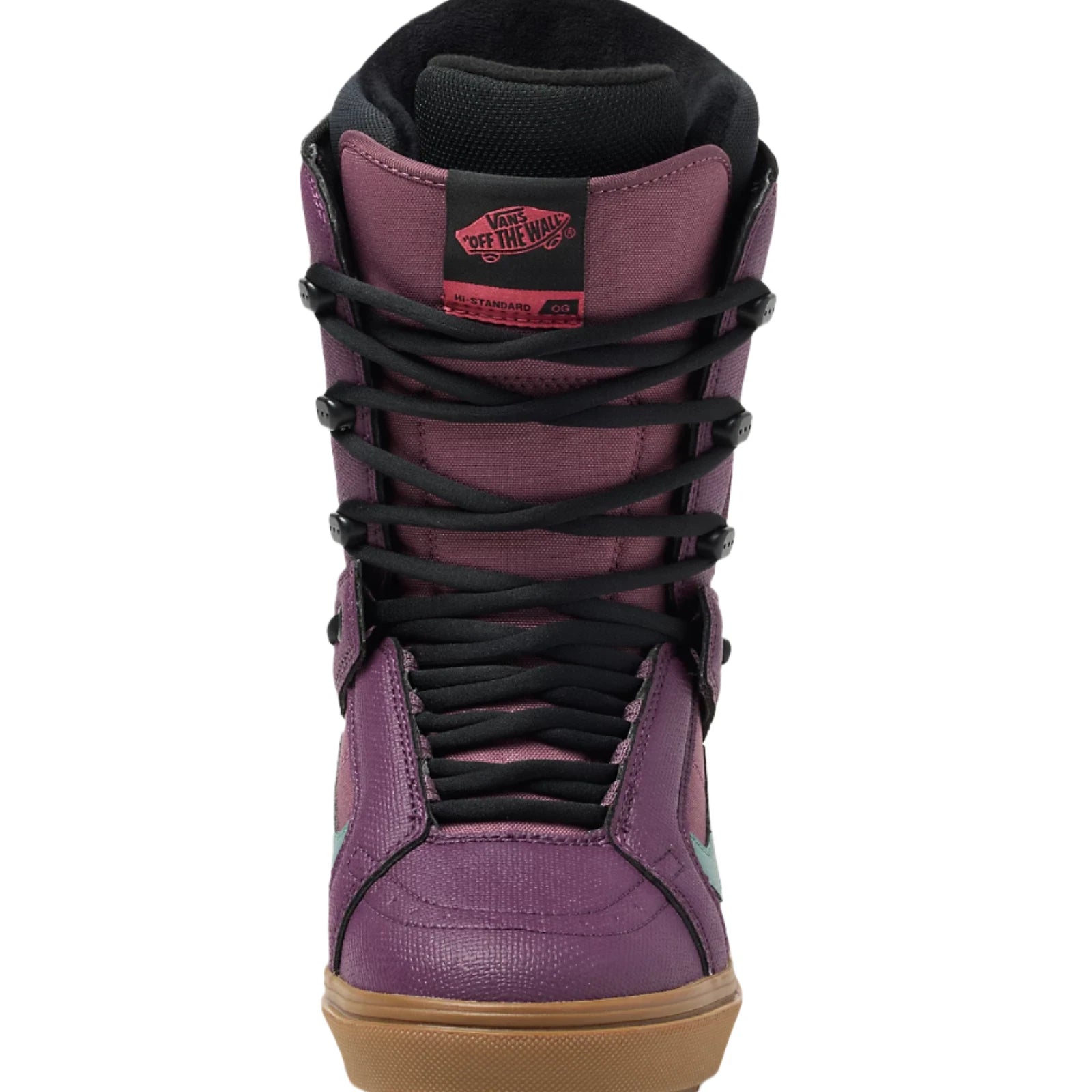 Vans Women's Hi-Standard OG Snowboard Boot 2025 - A purple snowboard boot with a black logo on the side and black laces.
