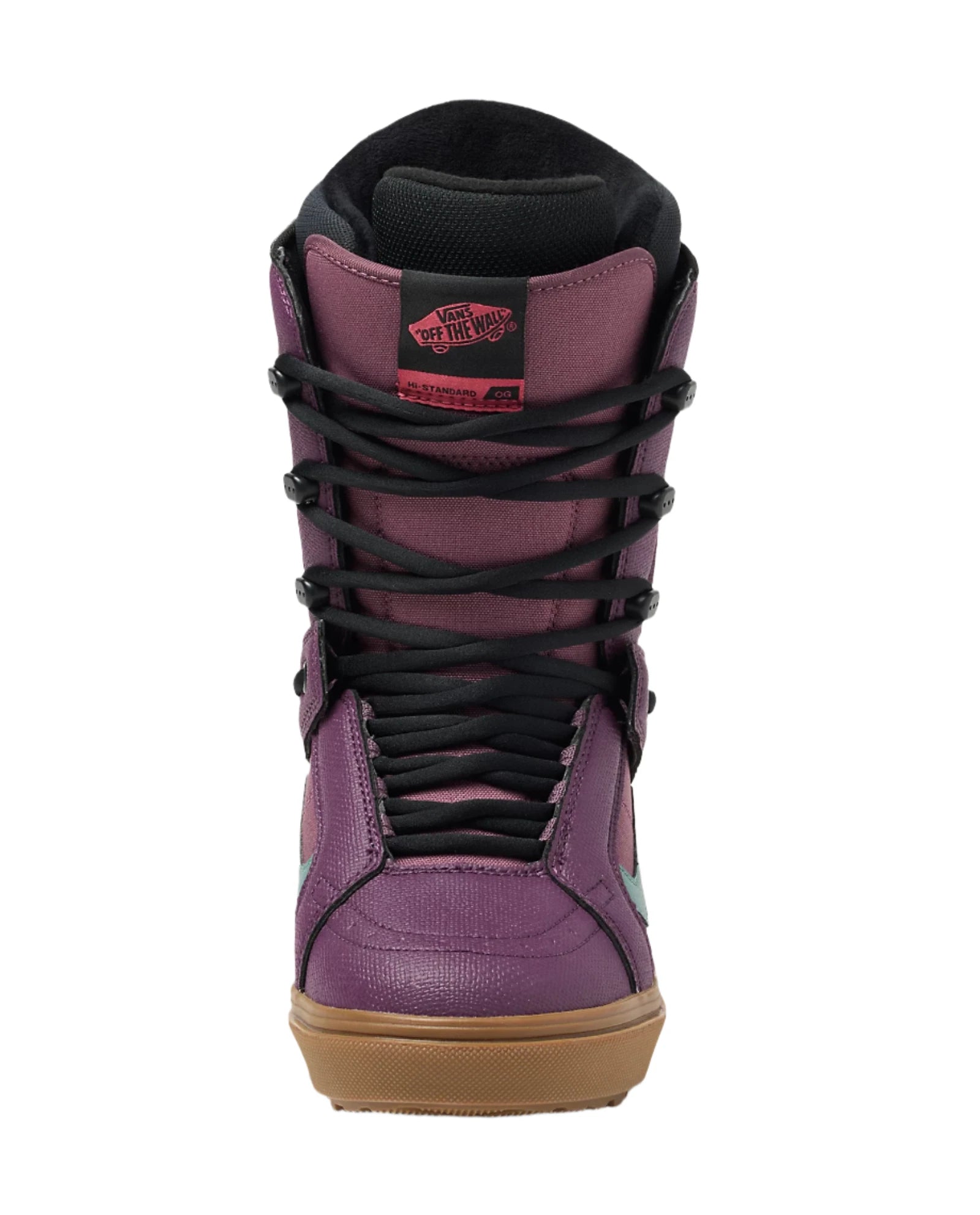 Vans Women's Hi-Standard OG Snowboard Boot 2025 - A purple snowboard boot with a black logo on the side and black laces.