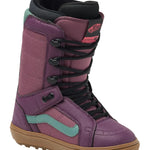 Vans Women's Hi-Standard OG Snowboard Boot 2025 - A purple snowboard boot with a teal stripe on the side and black laces.