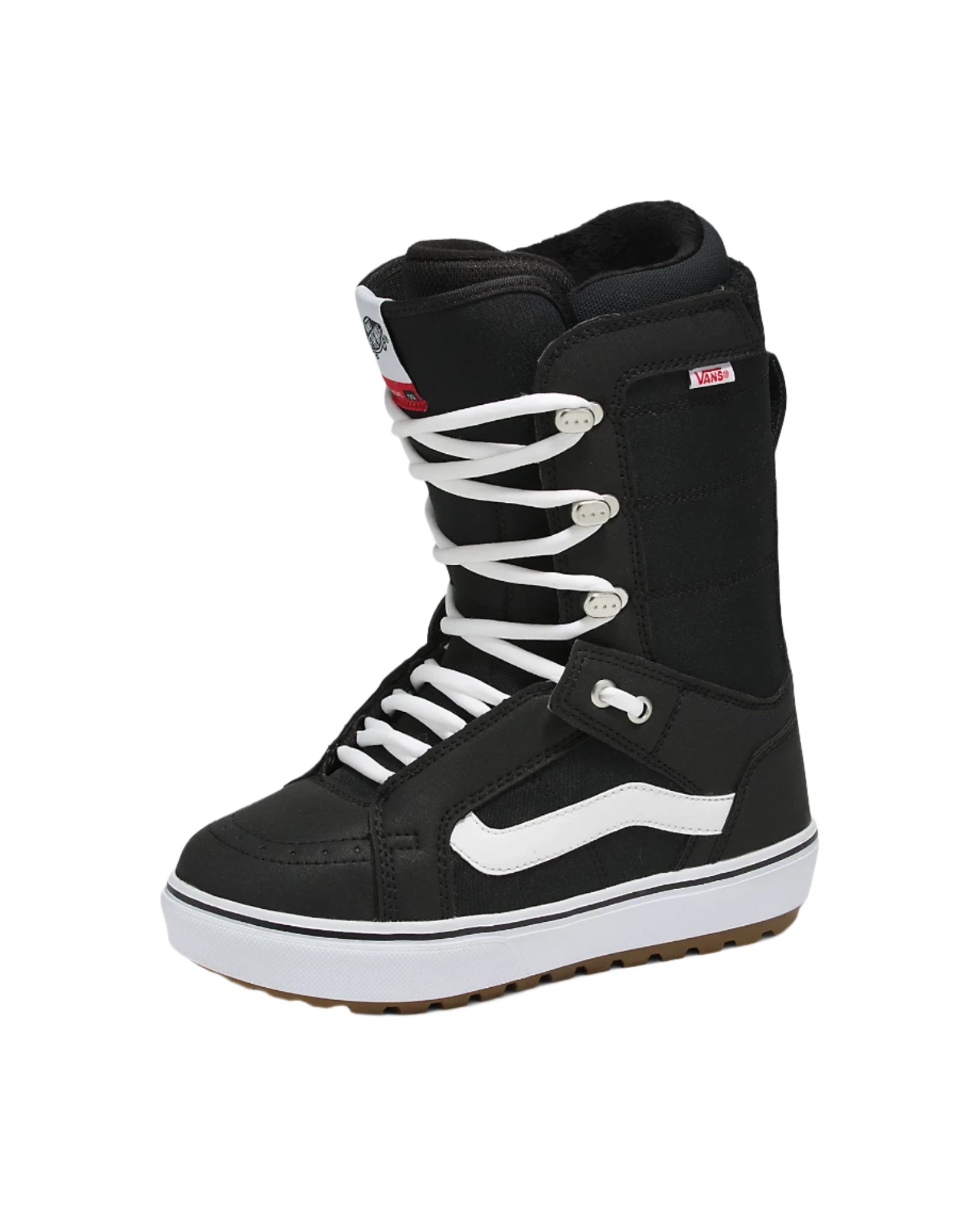Vans Women's Hi-Standard OG Snowboard Boot 2025 - Black snowboard boots with white laces and a white logo on the side.