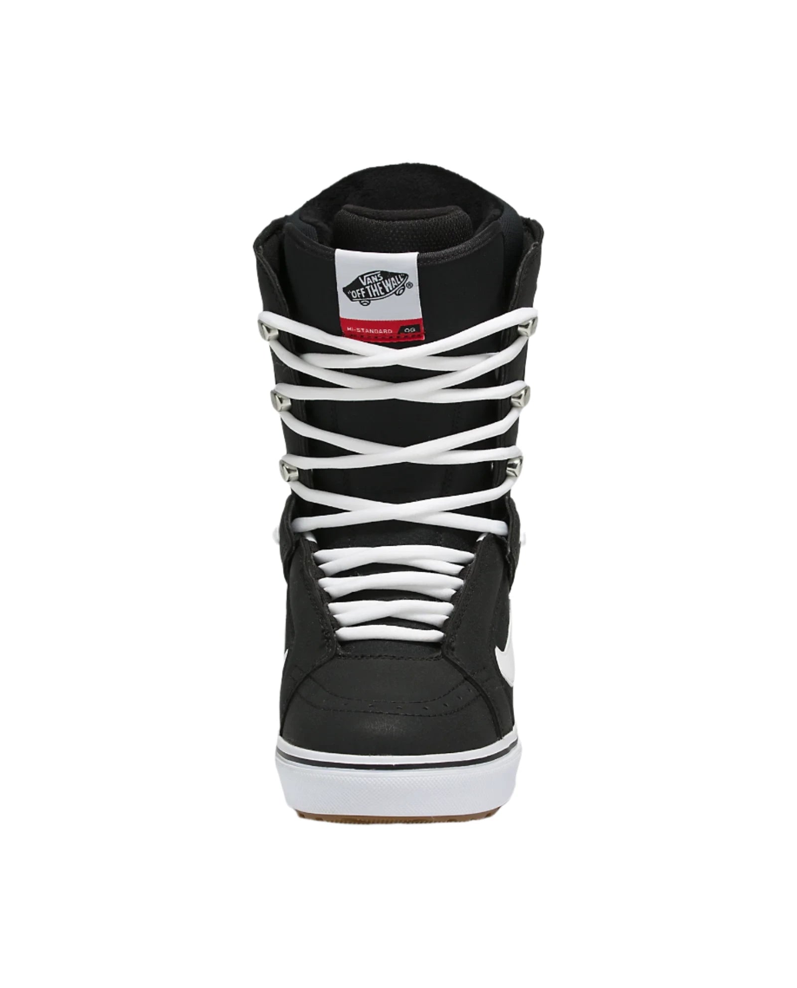 Vans Women's Hi-Standard OG Snowboard Boot 2025 - Black snowboard boot with white laces and silver eyelets.