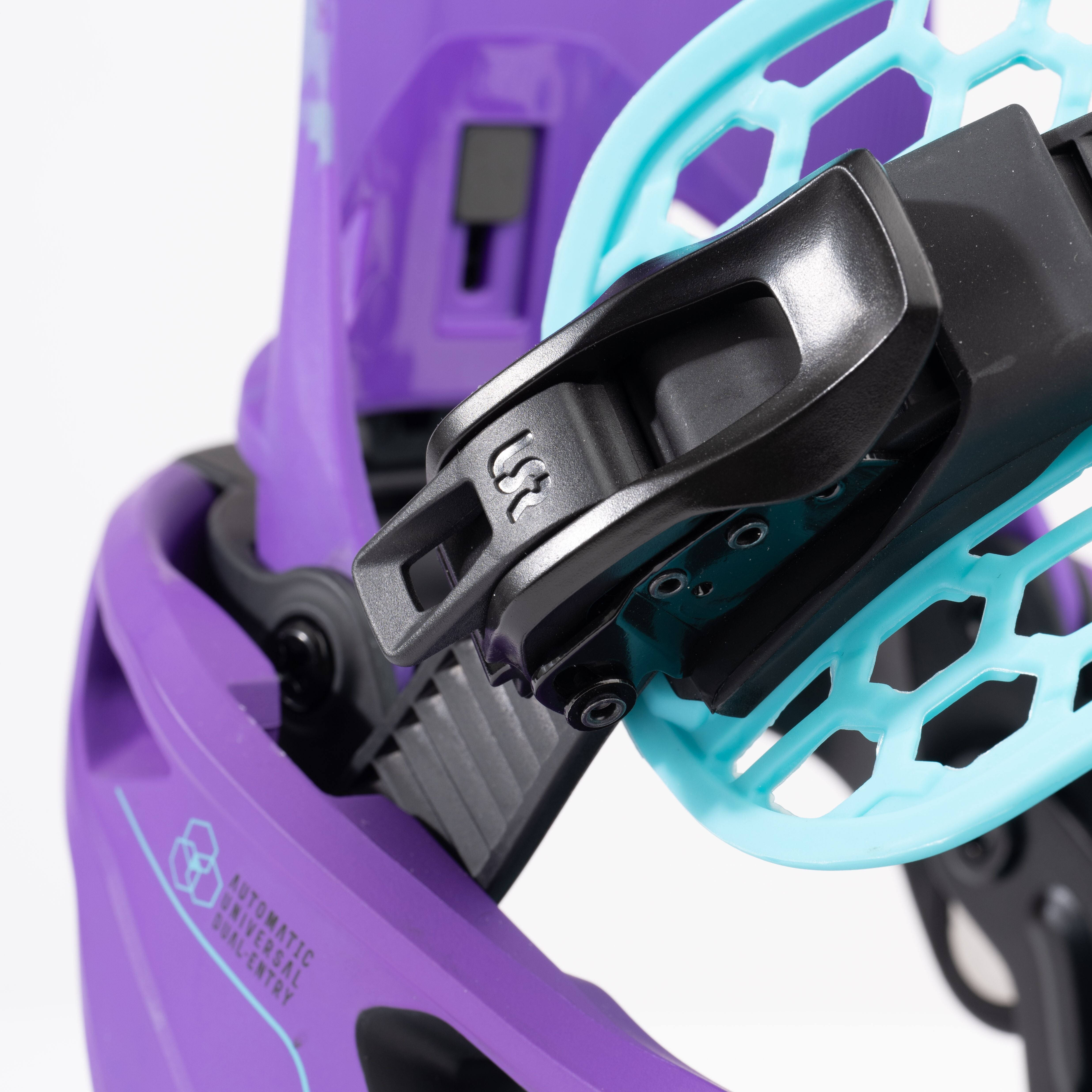 Nidecker Supermatic Snowboard Binding 2025 - A purple snowboard binding with a black plastic buckle and strap.