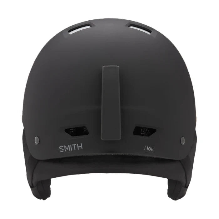Smith Holt Helmet 2025 - Black helmet with a matte finish, featuring ventilation holes on top and a strap at the back.