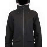 Women’s insulated hooded jacket, black with front view, zip closure, and chest pockets