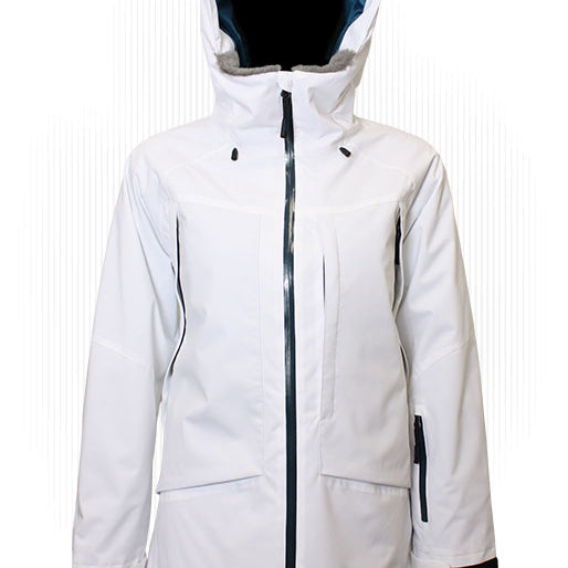 Women’s insulated hooded jacket, light color with black zipper and front pockets