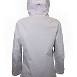 Women’s insulated hooded jacket, light color with rear view and back pockets