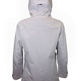 Women’s insulated hooded jacket, light color with rear view and back pockets