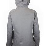 Women’s insulated hooded jacket, gray with rear view and zip front pockets
