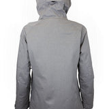 Women’s insulated hooded jacket, gray with rear view and zip front pockets