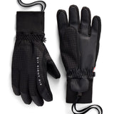 Black insulated gloves with gray grid pattern and wrist drawcord