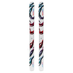 Two pairs of Salomon S/Lab QST Blank skis with red and blue designs on white background.