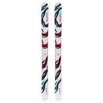 Two pairs of Salomon S/Lab QST Blank skis with red and blue designs on white background.
