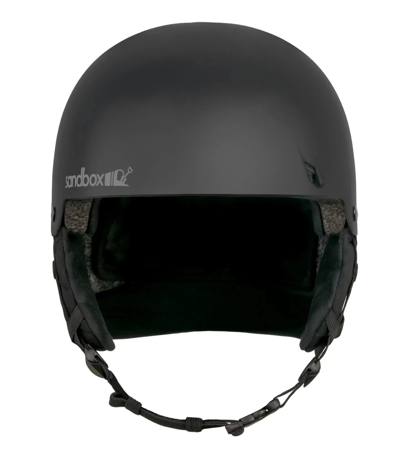 Sandbox Icon Snow MIPS Fit System Helmet 2025 - A black helmet with a white logo on the front and a strap that goes under the chin.
