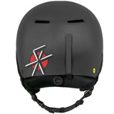 Sandbox Icon Snow MIPS Fit System Helmet 2025 - A black helmet with a red circle and white geometric design on the left side, featuring a MIPS sticker in the center of the back.