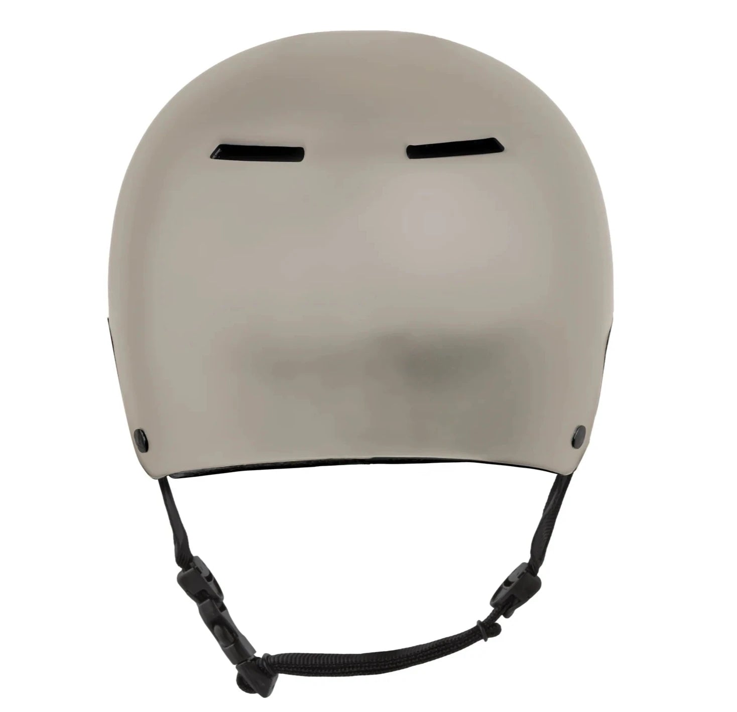 Sandbox Icon Brain Bucket Helmet 2025 - A white helmet with a black chin strap and ventilation holes on top.