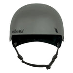 Sandbox Icon Brain Bucket Helmet 2025 - A gray helmet with a black chin strap and a white Sandbox logo on the side.