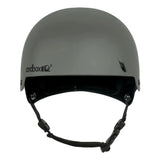 Sandbox Icon Brain Bucket Helmet 2025 - A gray helmet with a black chin strap and a white Sandbox logo on the side.