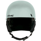 Sandbox Icon Snow Fit System Helmet 2025 - A white helmet with a black logo on the side and a chin strap.