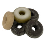 Oneball Shape Shifter Donuts Wax 2025 - A stack of four circular wax blocks, two in a dark brown color and two in a light tan color.