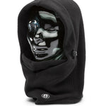Volcom Men's Travelin Hood Thingy Neck Warmer - A black fleece neck warmer with a hood and adjustable drawstring.