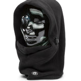 Volcom Men's Travelin Hood Thingy Neck Warmer - A black fleece neck warmer with a hood and adjustable drawstring.