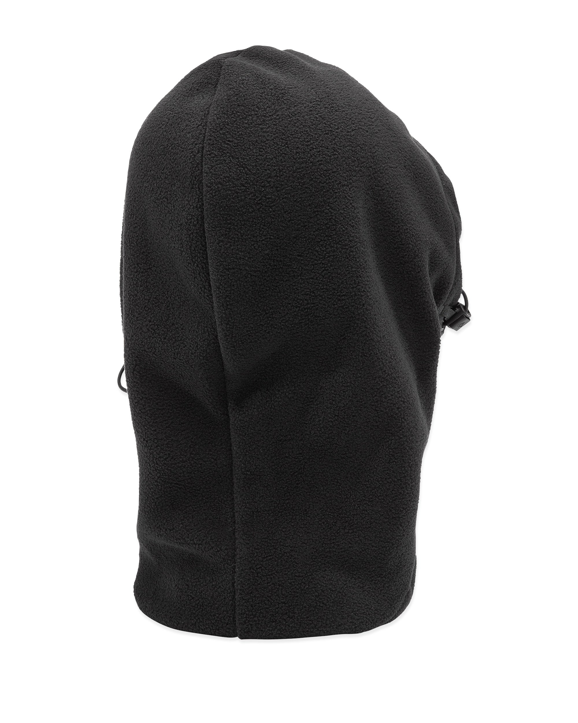 Volcom Men's Travelin Hood Thingy Neck Warmer - A black fleece neck warmer with a hood and drawstring, featuring a small logo on the front.