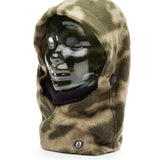 Volcom Men's Travelin Hood Thingy Neck Warmer - A green and tan camouflage hooded neck warmer with a black fleece lining.