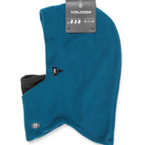 Volcom Men's Travelin Hood Thingy Neck Warmer - A blue fleece neck warmer with a hood and two black plastic toggles on either side of the opening.