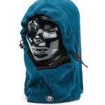 Volcom Men's Travelin Hood Thingy Neck Warmer - A blue fleece neck warmer with a hood and adjustable drawstrings on both sides.