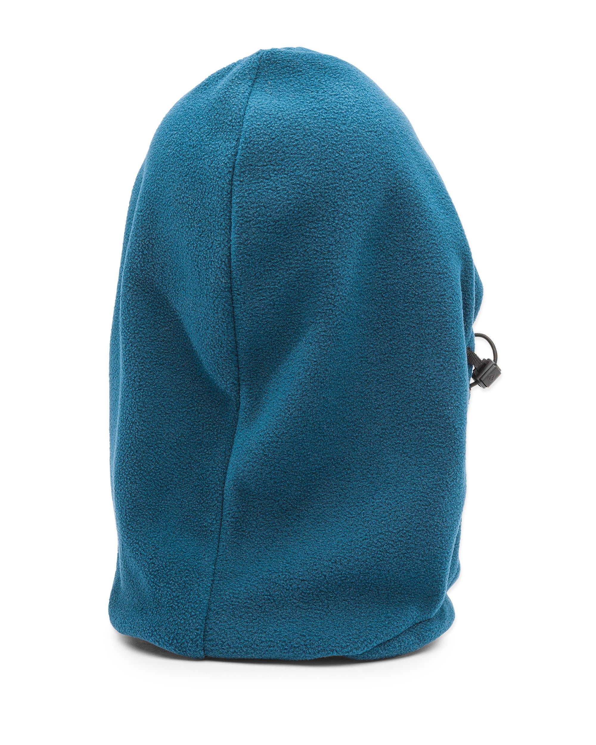 Volcom Men's Travelin Hood Thingy Neck Warmer - A blue fleece neck warmer with a hood and drawstring.