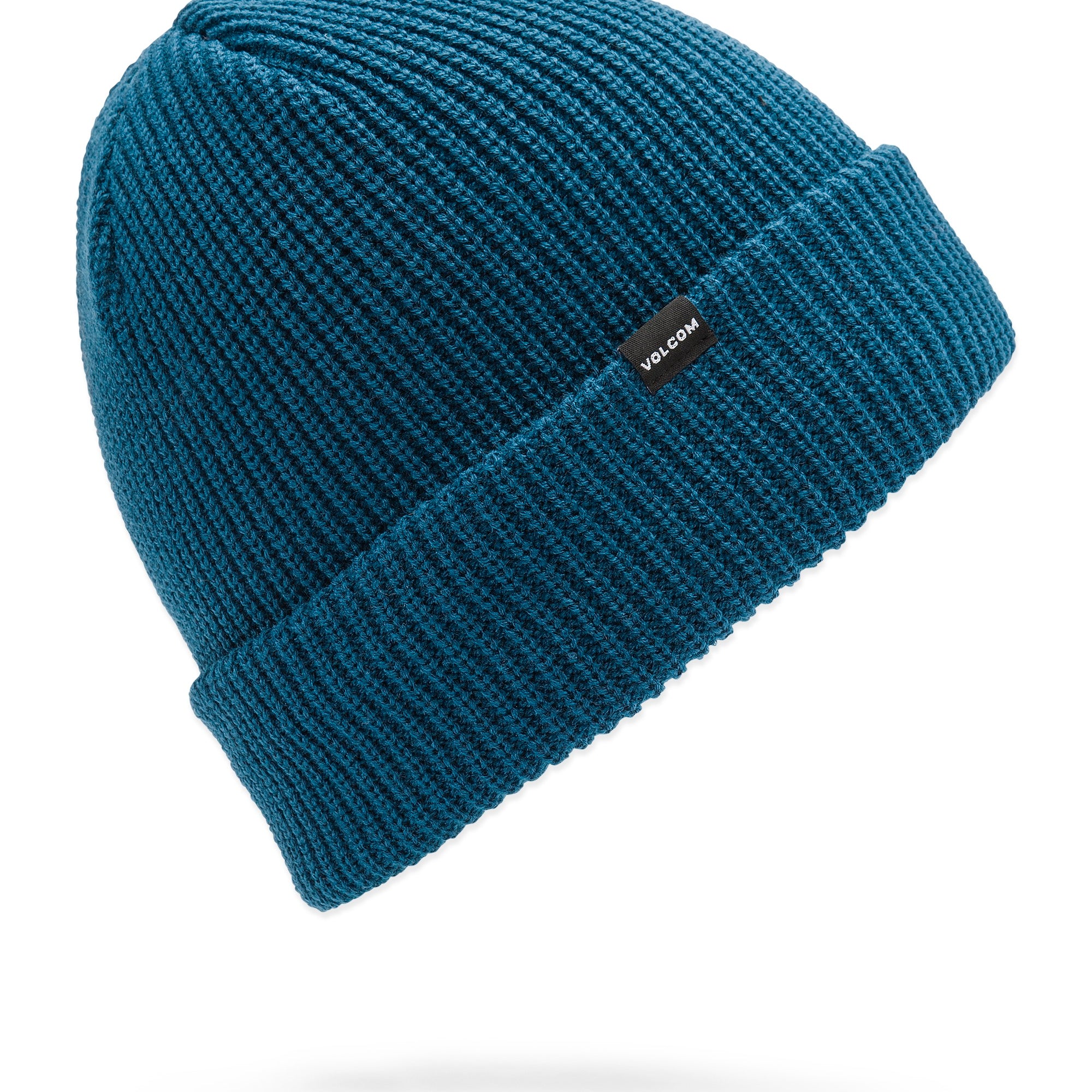 Volcom Men's Sweep Beanie - A dark blue beanie with a ribbed cuff and a small black label on the front that reads "VOLCOM" in white letters.