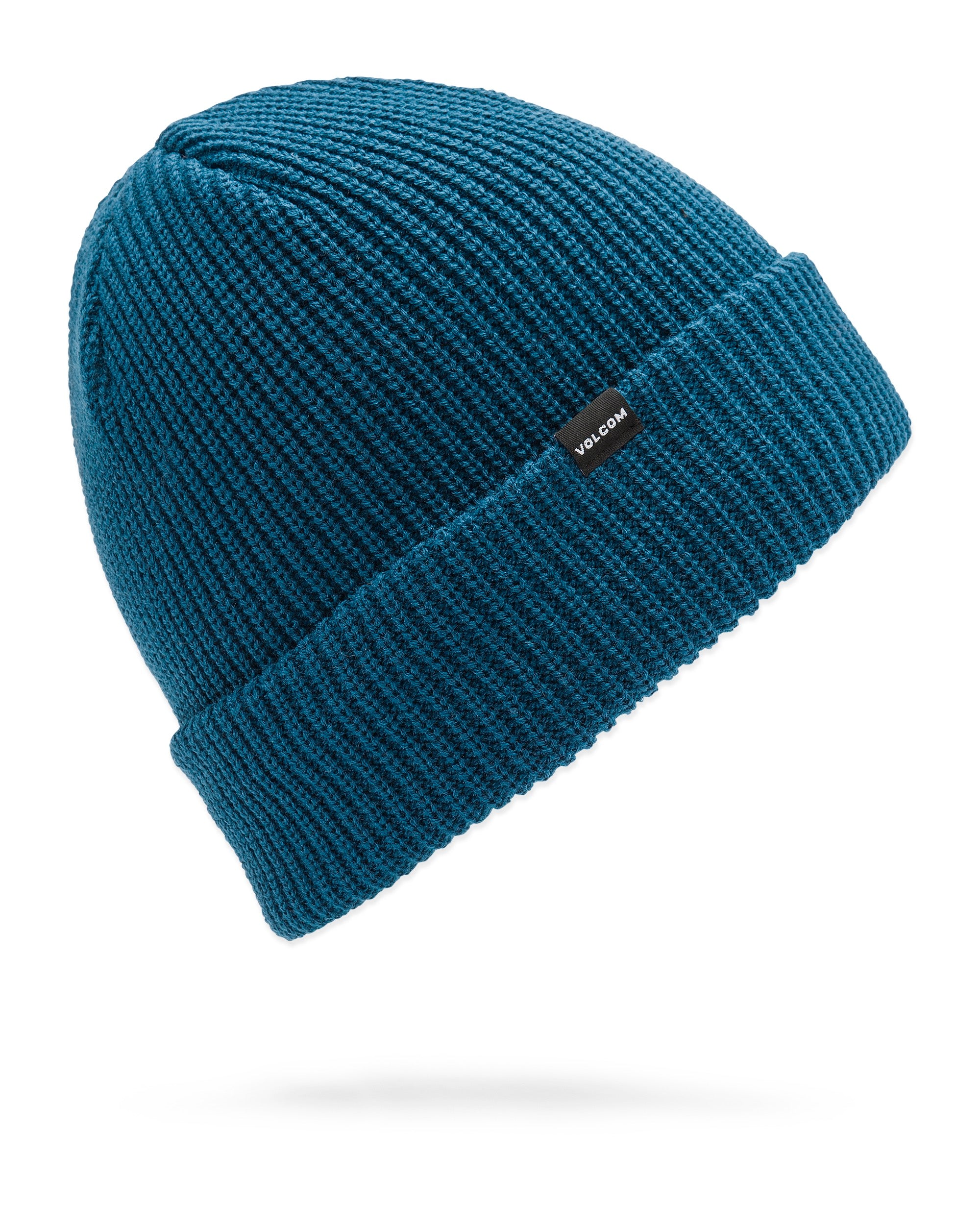 Volcom Men's Sweep Beanie - A dark blue beanie with a ribbed cuff and a small black label on the front that reads "VOLCOM" in white letters.