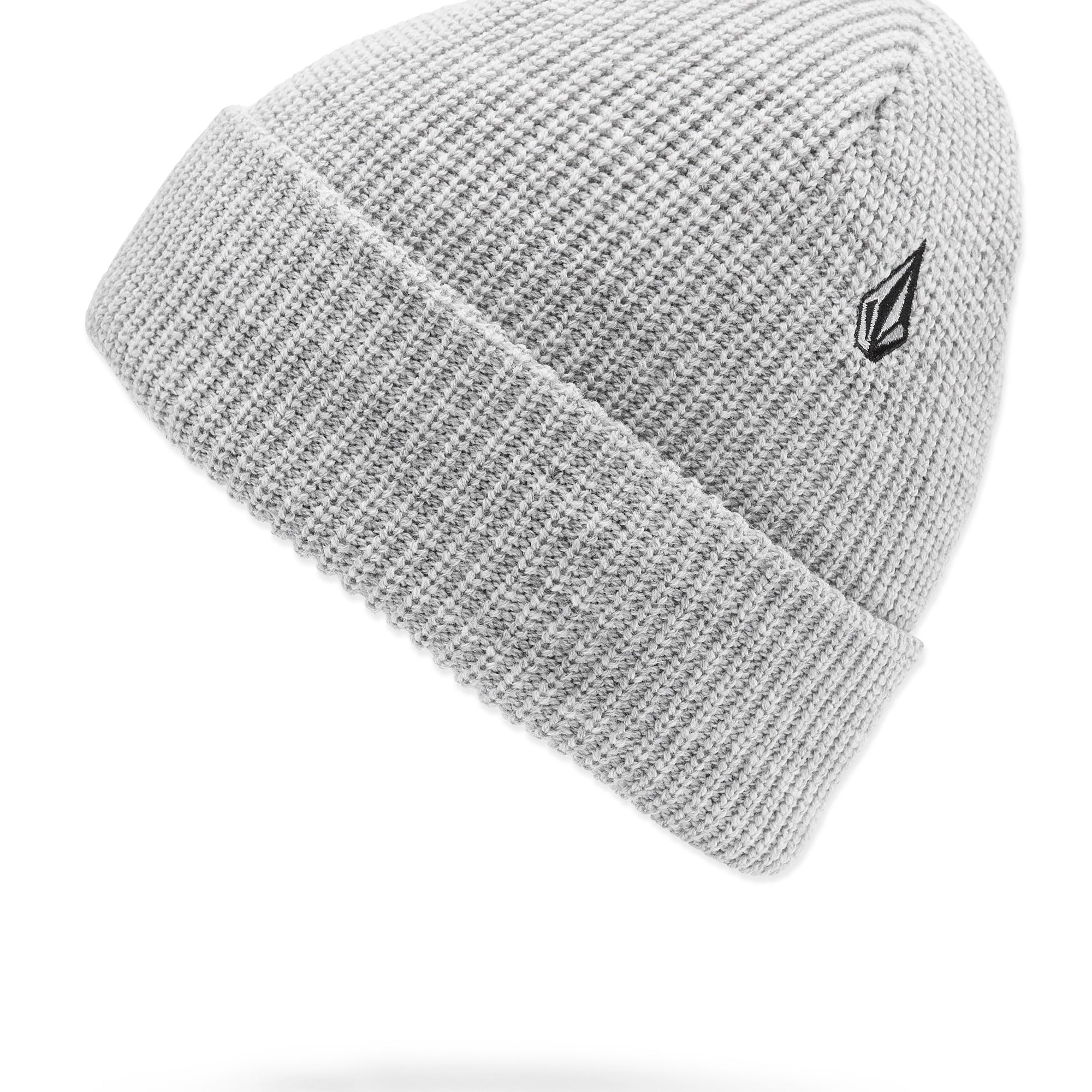 Volcom Men's Sweep Beanie - A light gray beanie with a small black logo on the front, featuring a woven texture and a folded cuff.