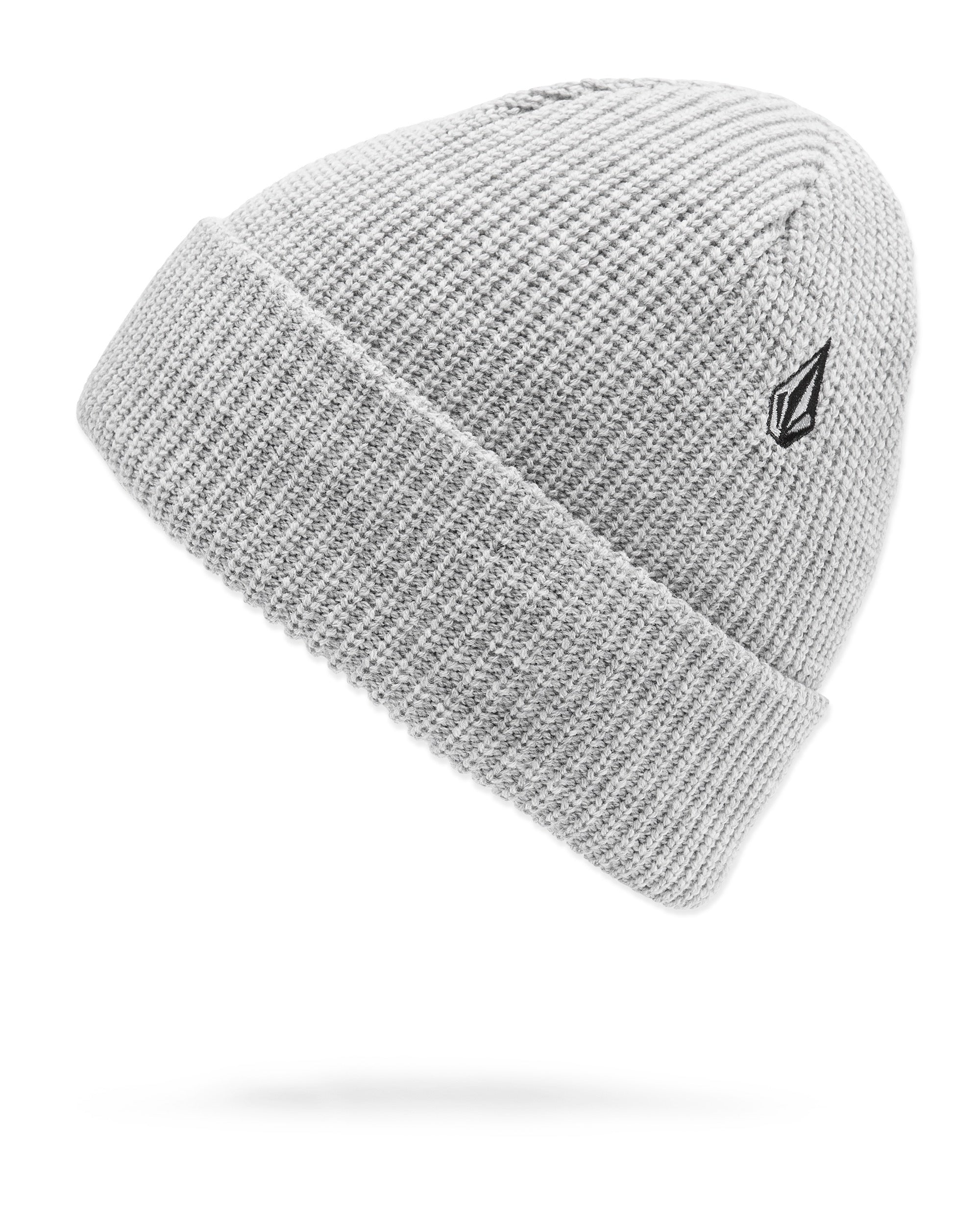 Volcom Men's Sweep Beanie - A light gray beanie with a small black logo on the front, featuring a woven texture and a folded cuff.