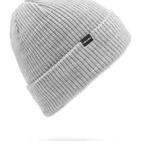 Volcom Men's Sweep Beanie 2025 - A light gray beanie with a ribbed cuff and a small black label on the front that reads "VOLCOM" in white letters.