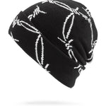 Volcom Men's Stone Funk Beanie - A black beanie with white embroidered designs and a folded cuff at the bottom.