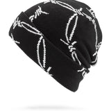 Volcom Men's Stone Funk Beanie - A black beanie with white embroidered designs and a folded cuff at the bottom.