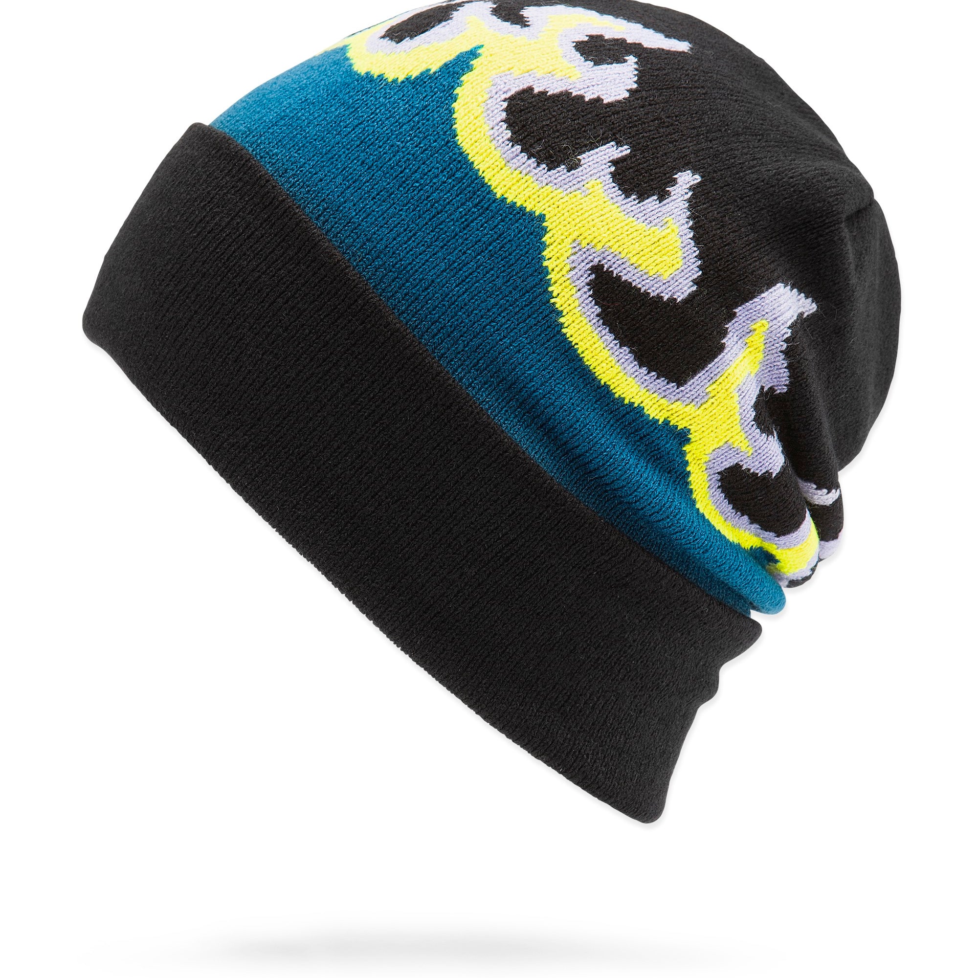 Volcom Men's Stone Funk Beanie - A black beanie with a yellow and gray graphic on top.