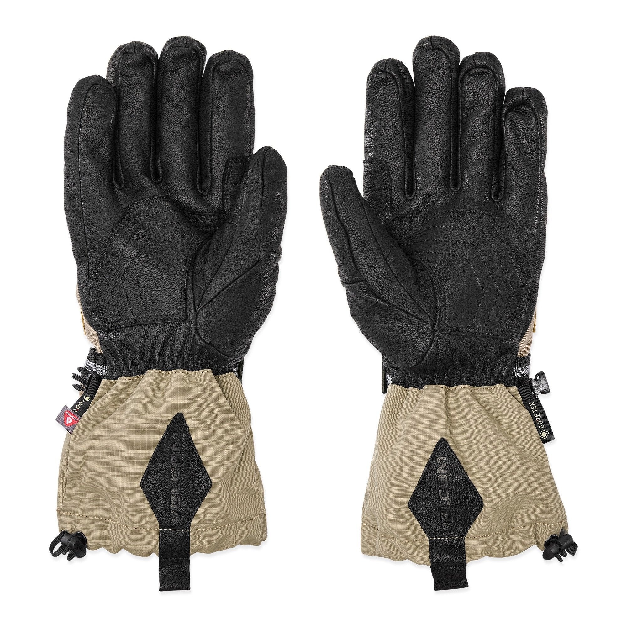 Volcom Men's 91 GORE-TEX Glove - A black glove with a quilted pattern on the back of the hand and fingers, featuring a Velcro strap closure at the wrist.