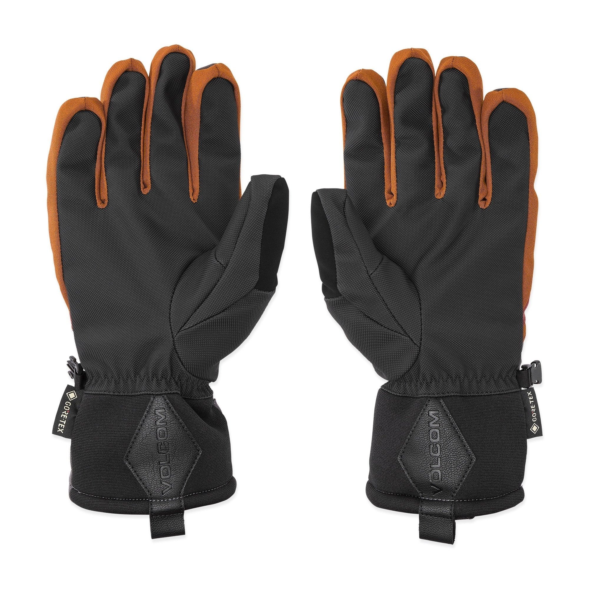 Volcom Men's CP2 GORE-TEX Glove - A black glove with brown trim and a small white logo on the wrist strap.