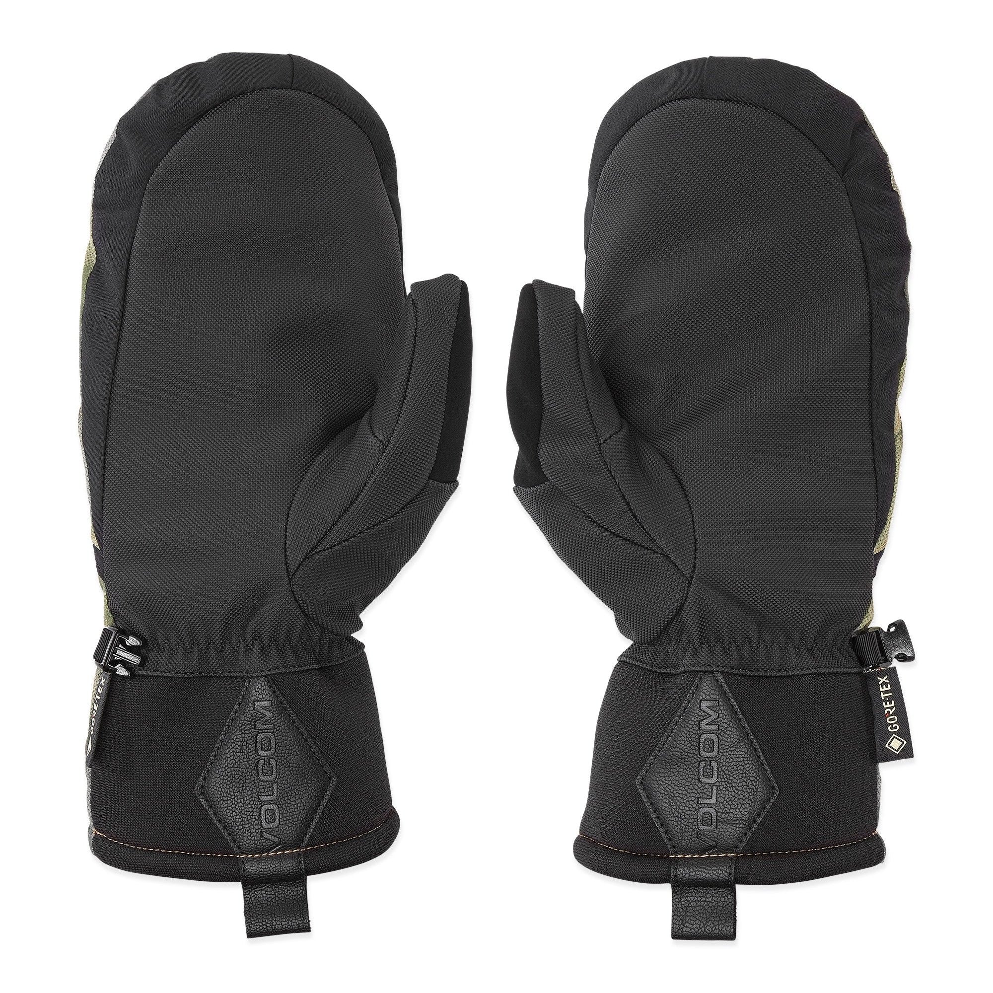 Volcom Men's Stay Dry GORE-TEX Mitt - A black mitt with a textured pattern on the palm and thumb, featuring a Velcro strap closure at the wrist.