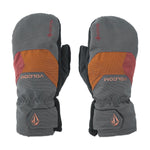 Volcom Men's Stay Dry GORE-TEX Mitt - A pair of gray mittens with a red logo on the back and a strap closure at the wrist.