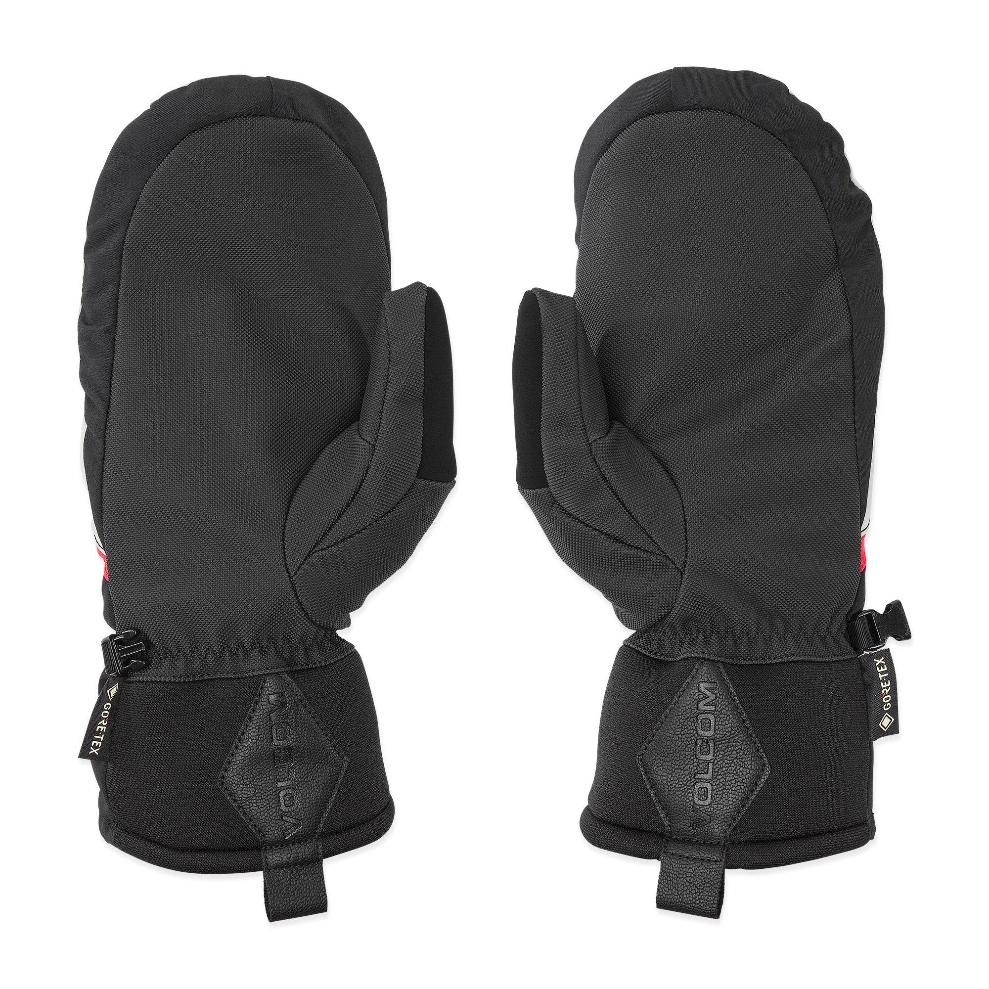 Volcom Men's Stay Dry GORE-TEX Mitt - A pair of black mittens with a textured pattern on the back and red accents on the sides.