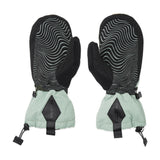 Volcom Men's Millicent Mitt - A pair of black mittens with a white wavy line pattern on the back and gray fleece lining visible inside.
