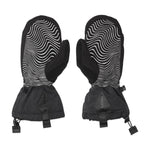 Volcom Men's Millicent Mitt - A pair of black mittens with a white wavy line pattern on the back, featuring a strap and buckle closure at the wrist.