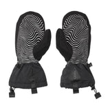 Volcom Men's Millicent Mitt - A pair of black mittens with a white wavy line pattern on the back, featuring a strap and buckle closure at the wrist.