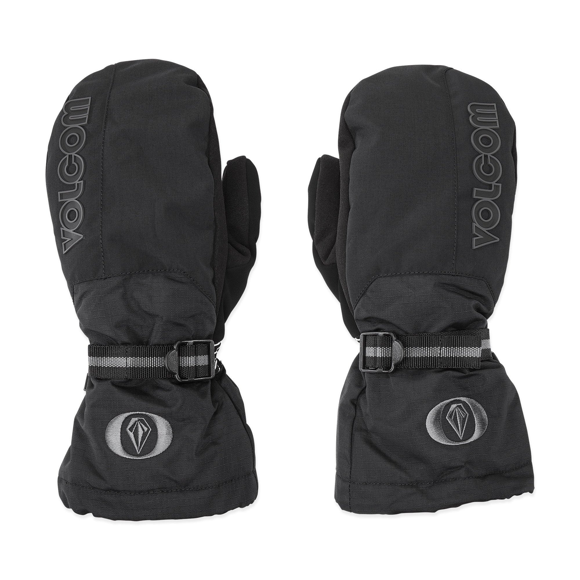 Volcom Men's Millicent Mitt - A pair of black mittens with a Velcro strap closure and a diamond logo on the back.