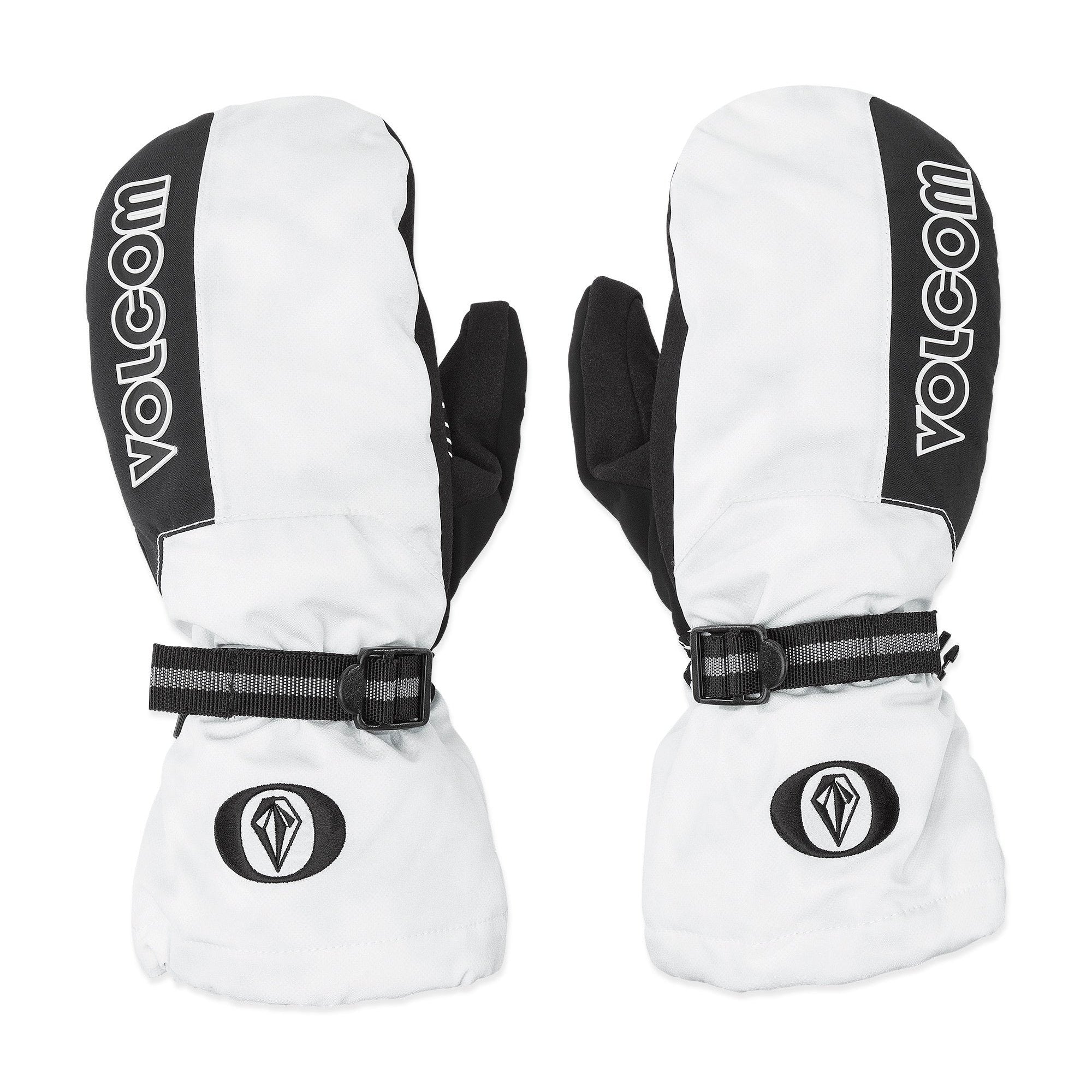 Volcom Men's Millicent Mitt - A pair of white mittens with black accents and a Velcro strap closure.