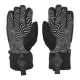 Volcom Men's V.Co Nyle Glove 2025 - Black gloves with white wavy line pattern on palm side and black leather patch on wrist strap.