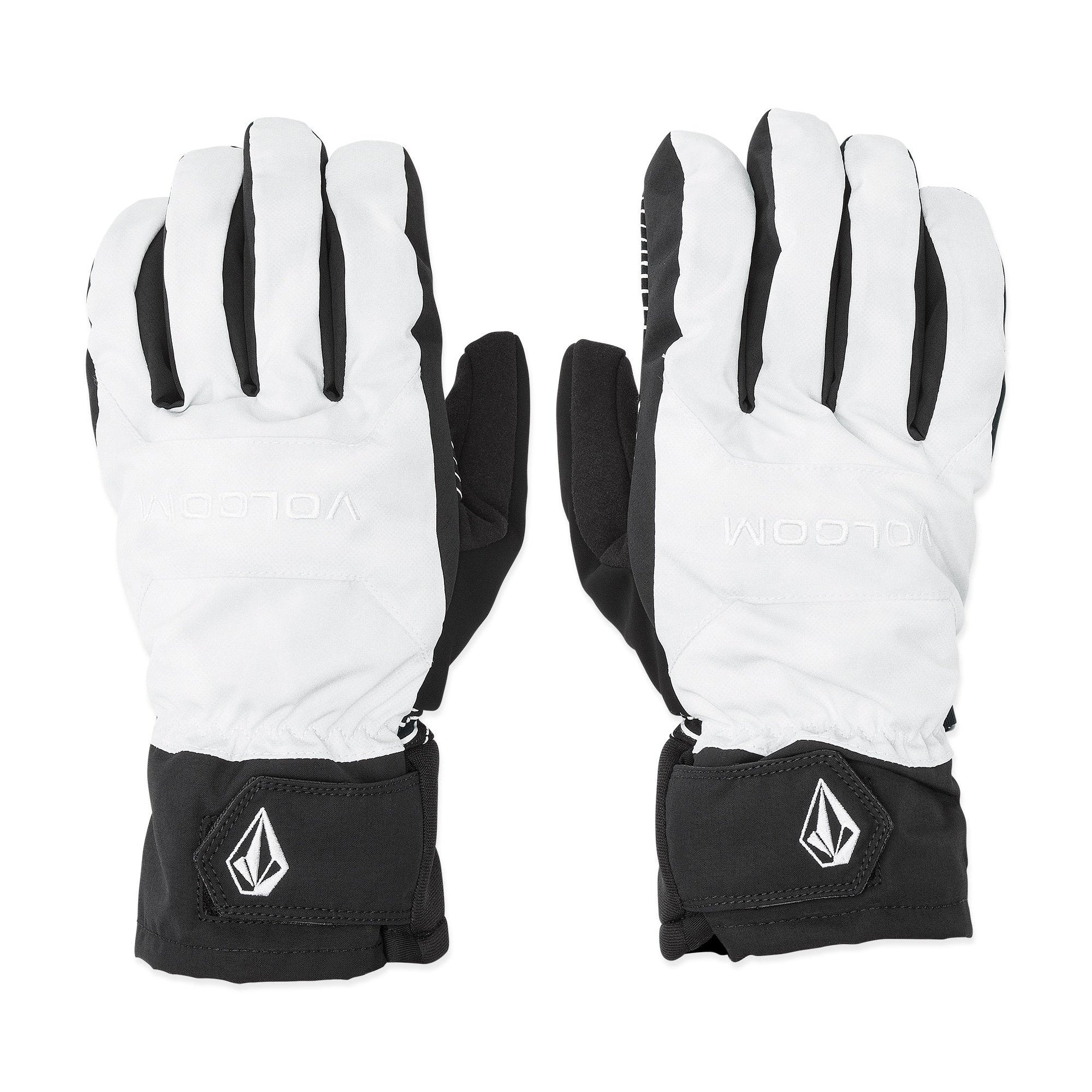 Volcom Men's V.Co Nyle Glove 2025 - A pair of white gloves with black accents and a black strap on the wrist.